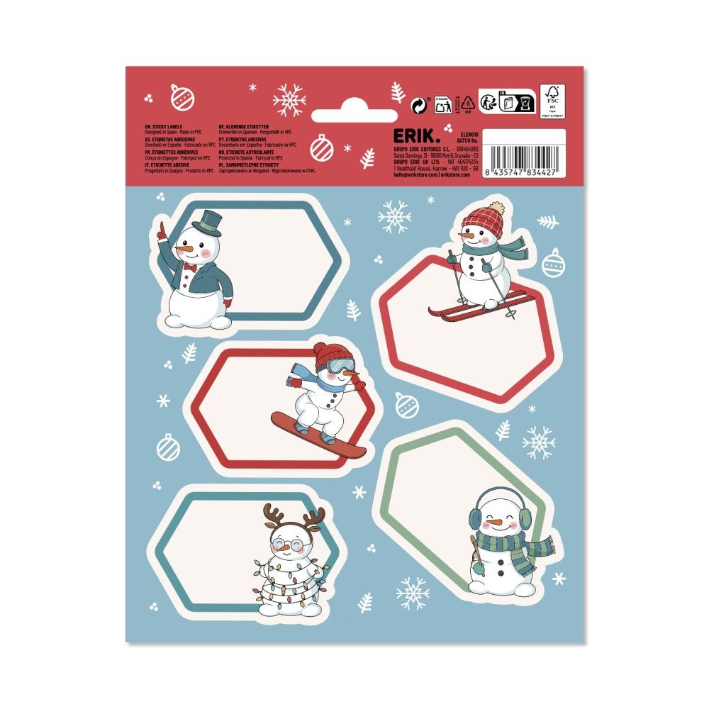 Grupo Erik - Snowman Premium Christmas SelfAdhesive Adhesive labels - Multicolours